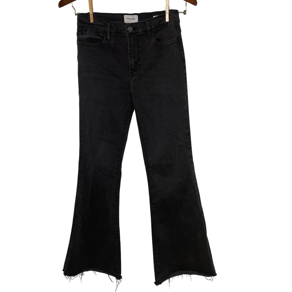 Frame Le Easy Flare Jeans Raw Hem Black Sz 28 Faded Color